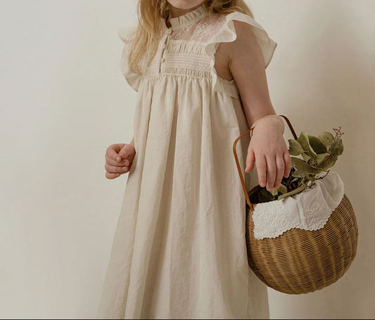 Girls Cotton Smocked Dress with Flutter Sleeves