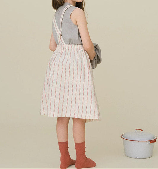 Girls Cotton Tank Top & Striped Pinafore Dress Set