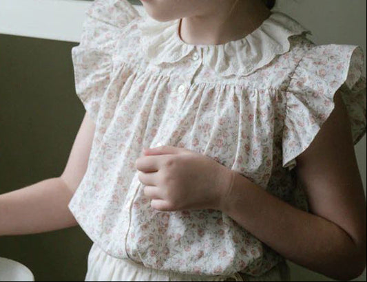 Girls Cotton Floral Top & Bubble Shorts Set