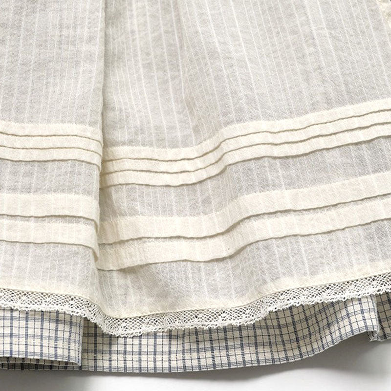 Toddler Girls Patchwork A-Line Skirt Pleated Waist Tie Bow Cotton Summer Casual Bottoms