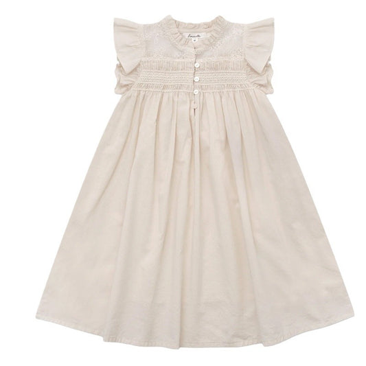 Toddler Girls Sleeveless Smocked A-Line Dress Ruffle Flutter Sleeve Cotton Summer Clothing