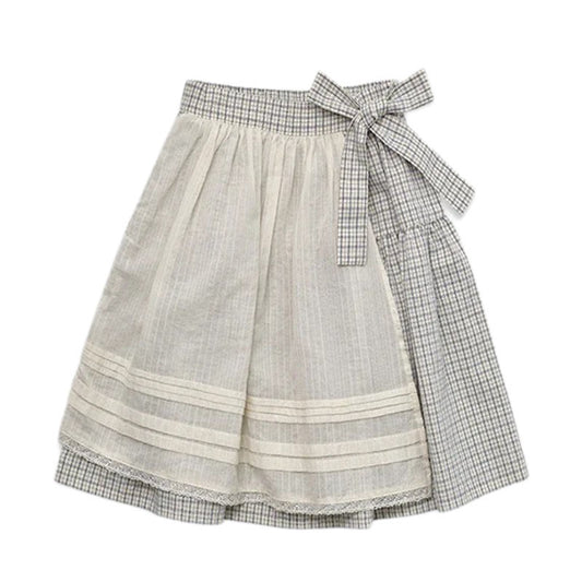Toddler Girls Patchwork A-Line Skirt Pleated Waist Tie Bow Cotton Summer Casual Bottoms