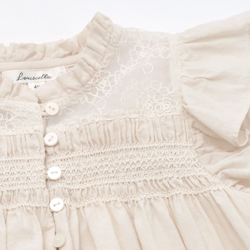 Toddler Girls Sleeveless Smocked A-Line Dress Ruffle Flutter Sleeve Cotton Summer Clothing