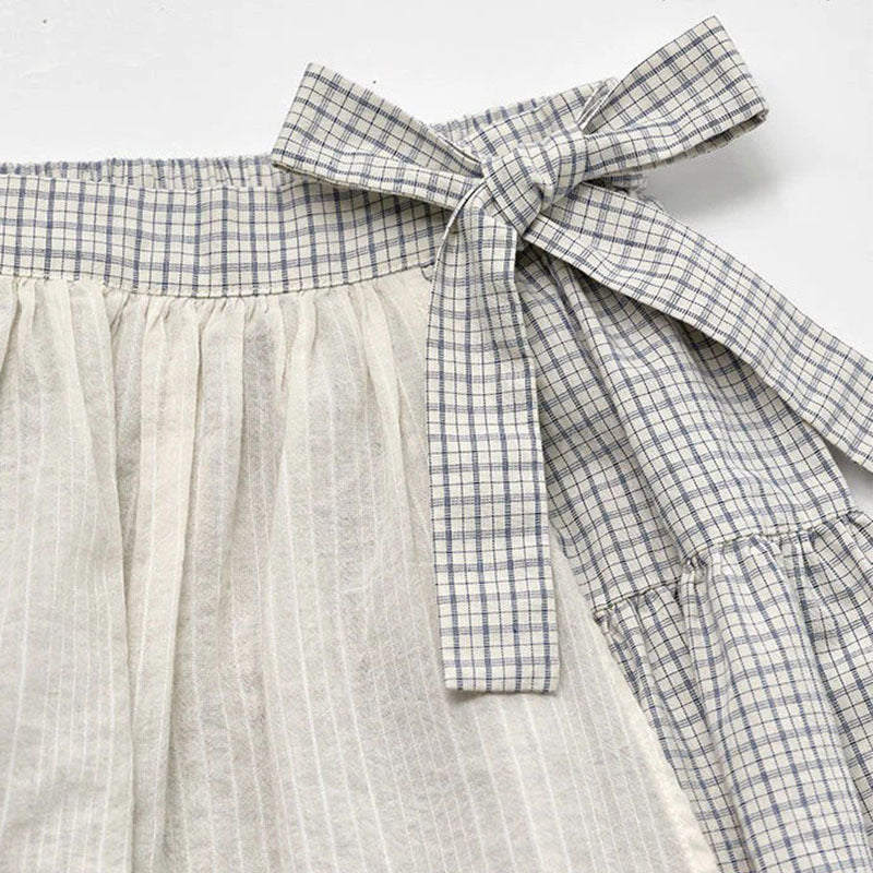 Toddler Girls Patchwork A-Line Skirt Pleated Waist Tie Bow Cotton Summer Casual Bottoms