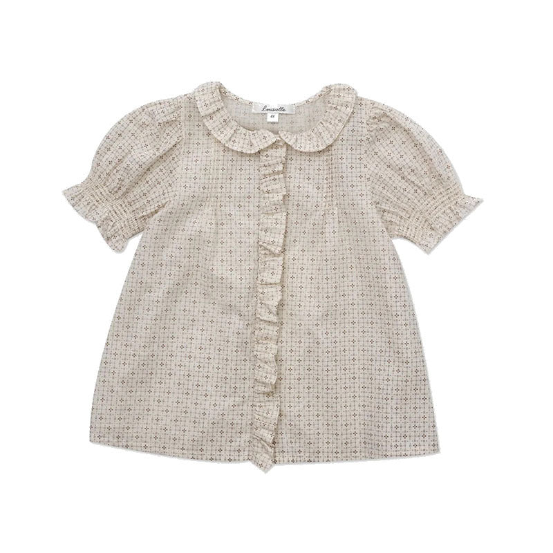 Toddler Girls 2-Piece Outfit Set Puff Sleeve Button Down Top & Pleated Skirt Cotton Summer Clothing