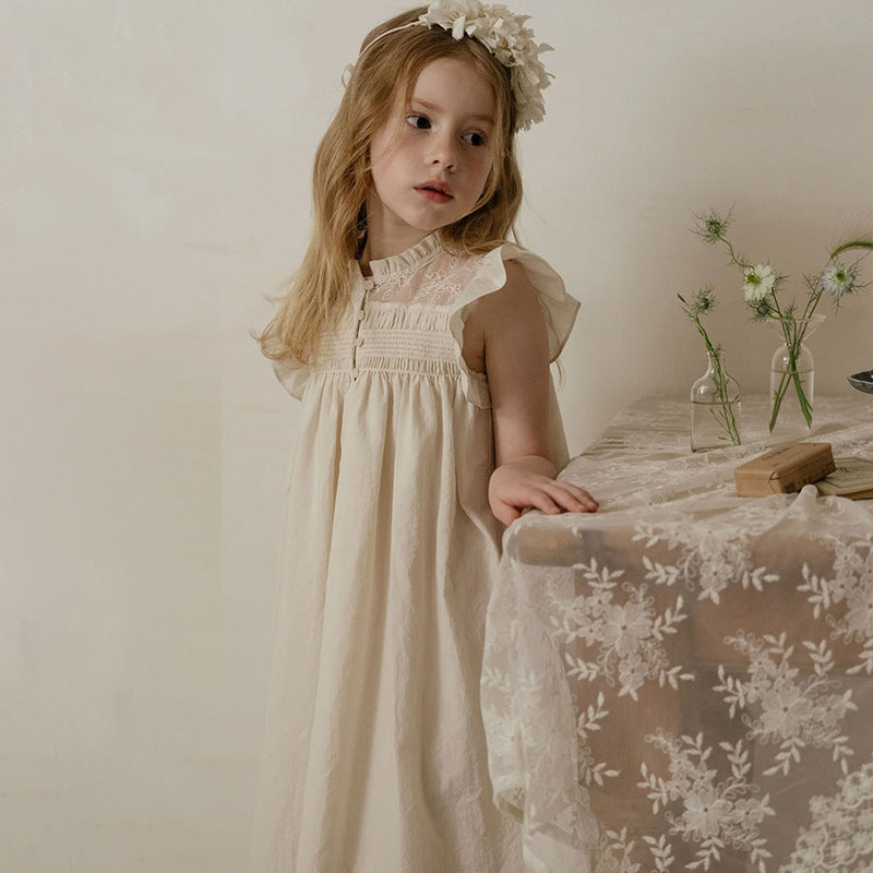 Toddler Girls Sleeveless Smocked A-Line Dress Ruffle Flutter Sleeve Cotton Summer Clothing
