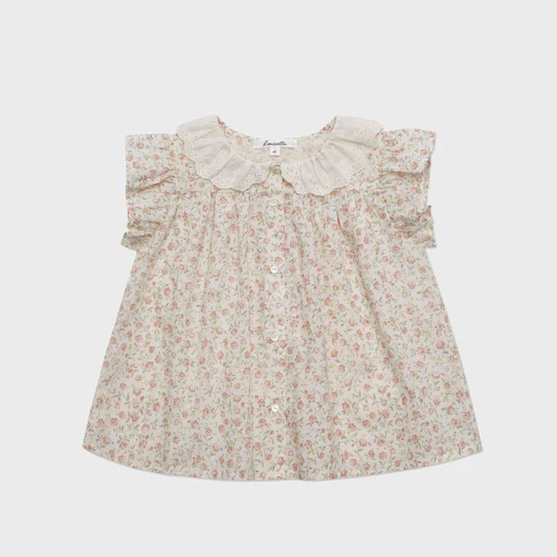 Toddler Girls 2-Piece Outfit Set Sleeveless Ruffle Floral Top & Bubble Shorts Cotton Kids Summer Clothing